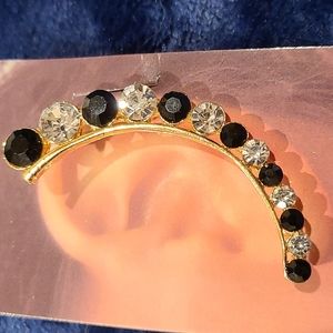 Rhinestone Crystal Left Ear Cuff Wrap Stud Earring. Gold plated. NEW